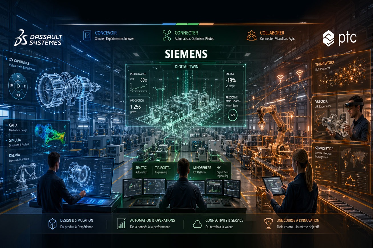 Dassault Systèmes vs Siemens vs PTC : qui gagne la bataille du digital twin ?