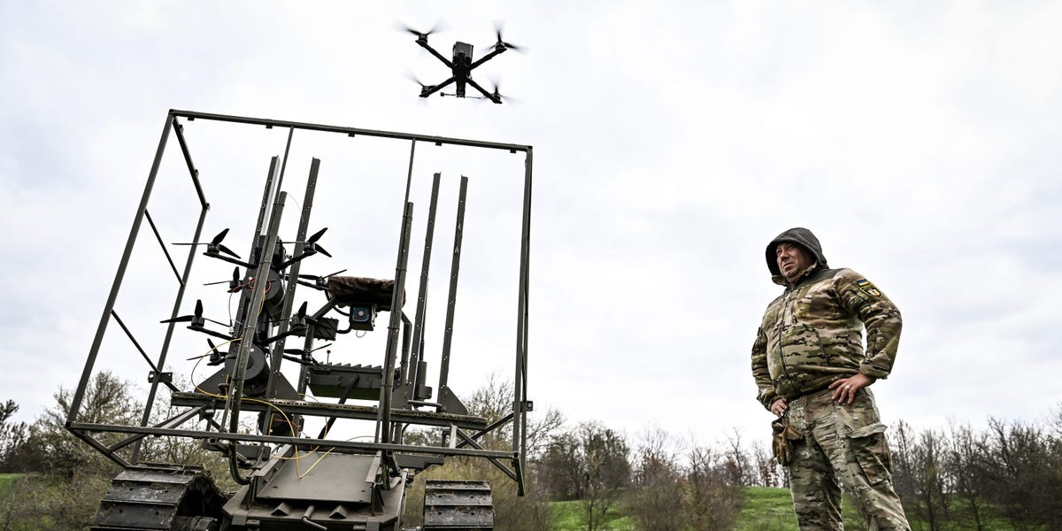 Ukraine is teaming up its war robots with flying drones for maximum effect in battle