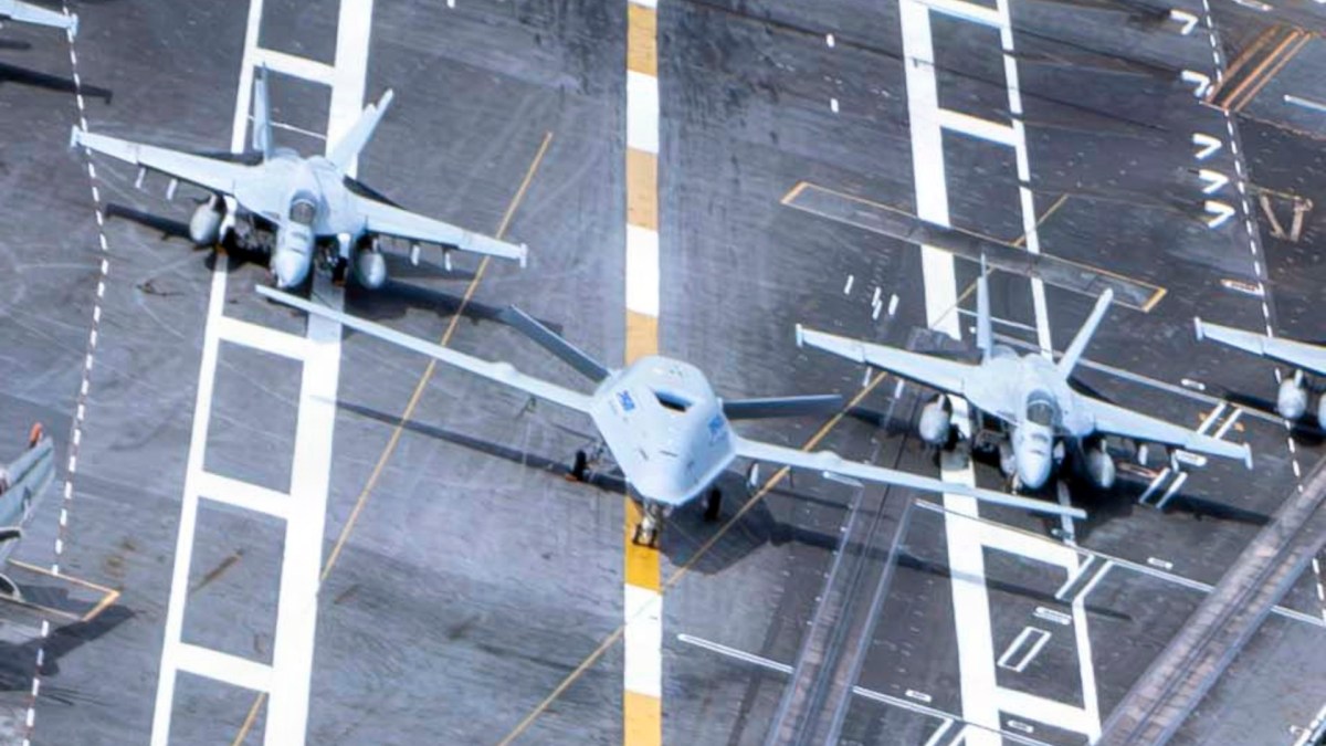 MQ-25 Stingray Demonstrator Goes Aboard USS Nimitz For 250th U.S. Anniversary Celebrations