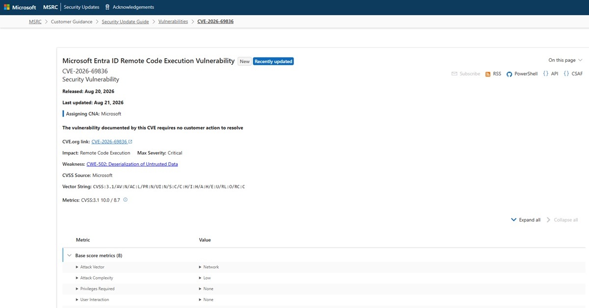 Microsoft Discloses CVSS 10.0 Vulnerability in Microsoft Entra ID Despite No User Action Required