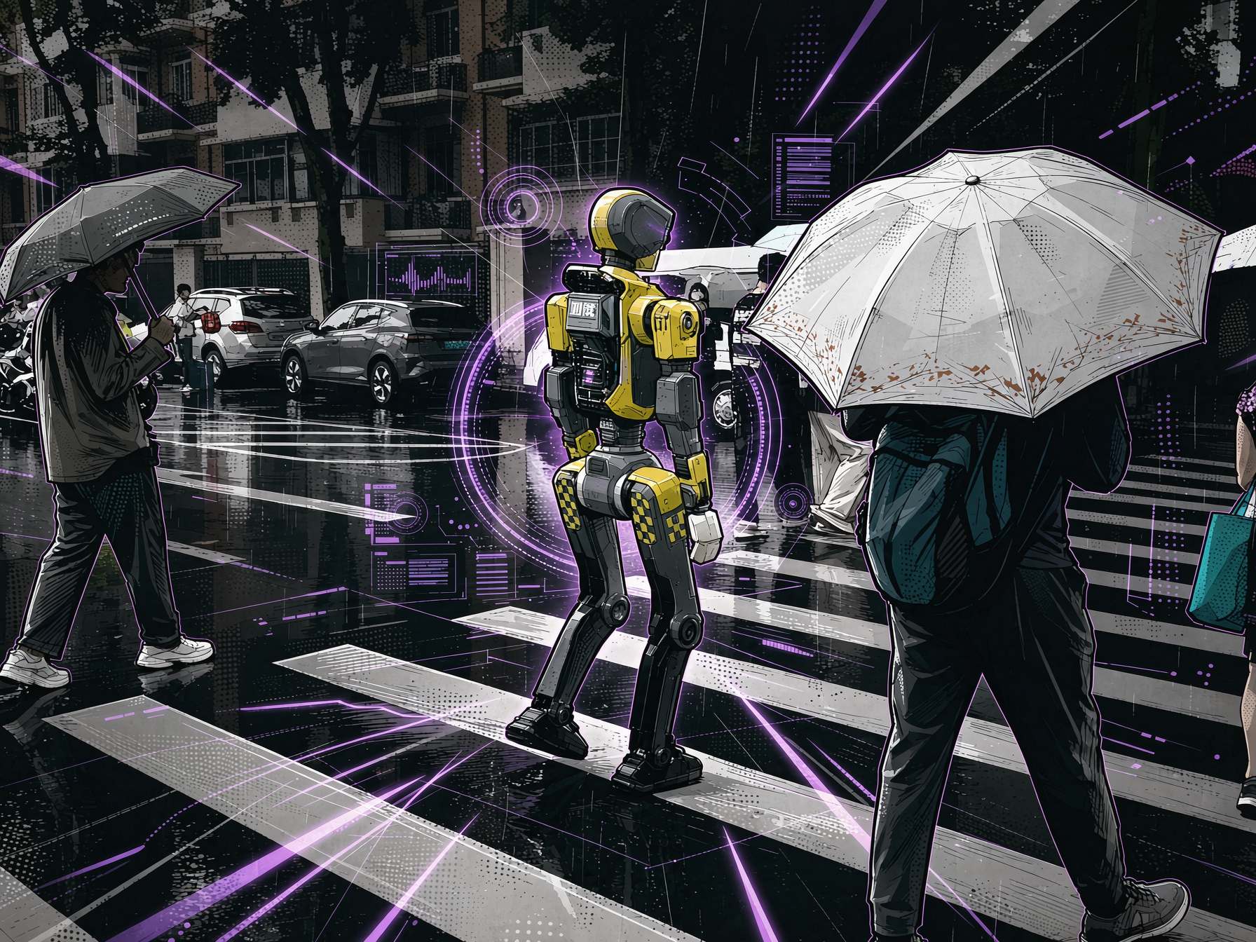 Humanoid Robot Stands in Rain for National Day Celebration in Xihu District