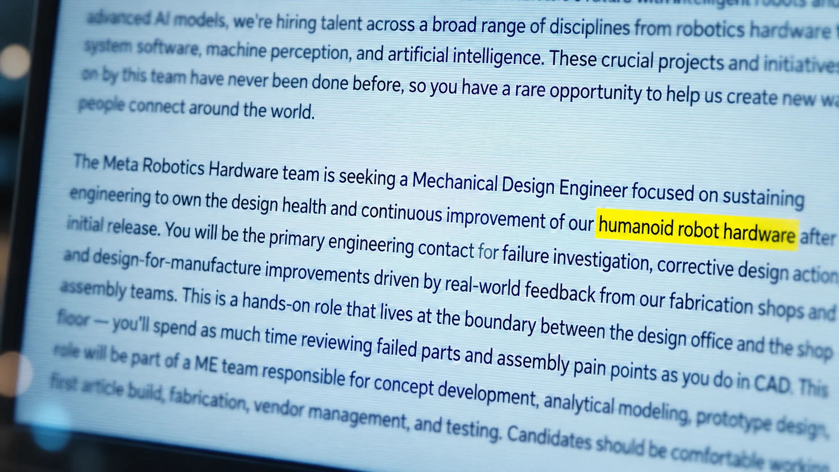 Meta Seeks Engineer for Humanoid Robot Hardware Maintenance and Improvement